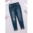 thumbnail image 1 of ABPHQTO Jeans ajustados al tobillo rasgados con cintura alta y botón azul para mujer, 1 of 5