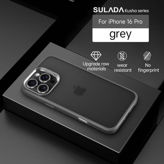 Compatible With iPhone 16 Pro Phone Case,Frosted Translucent,Metal Button Design,Shockproof Rugged Drop-proof Anti-fall Ultra Slim Thin Fit Phone Case Cover For iPhone 16 Pro,Gray