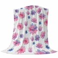 thumbnail image 6 of Purple Pink Spring Floral Blanket Soft Cozy Warm Throw Blanket for Couch, Plush Fuzzy Flannel Fleece Blankets for Sofa, Summer Botanical Flower Bed Blankets Lightweight Gifts for Women, 40"x50", 6 of 9
