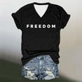 thumbnail image 5 of Freedom T Shirt Women V Neck Short Long Sleeve Letter Prints Basic Top Fashion Tee Breathable Stretch Classic Casual Relaxed Fit Daily Wear, 5 of 5
