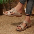 thumbnail image 3 of Rokment Orthopedic Wedges Slip on Sandals for Women with Arch Support Comfortable Summer Beach Flower Hollow out Leather Platform Arch Support Walking Dress Slides Beige Size 9.5, 3 of 5