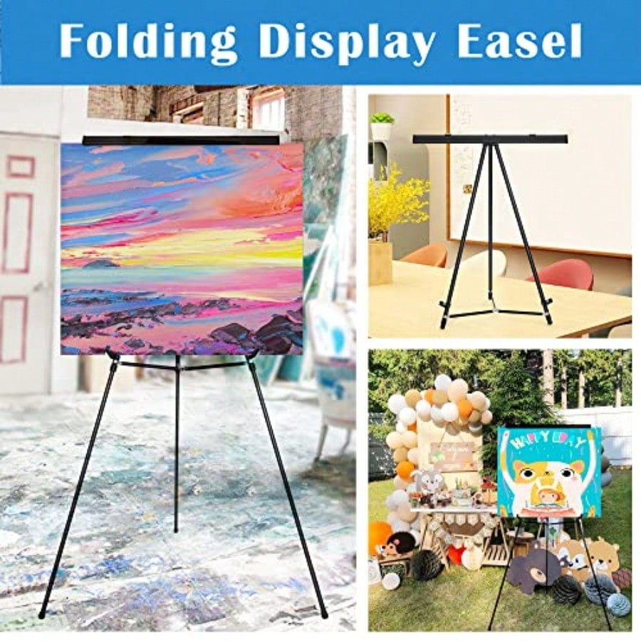 Aluminum Flip Chart Display Easel Stand with Adjustable Floor for Boardroom Whiteboard Paper Pads Signage 63 1/2'' High Black