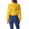 thumbnail image 3 of Abrigo de piel sintética casual para mujer INSPIRE CHIC con cremallera, capucha y corte corto, forro de felpa, color amarillo, 3 of 5