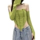 thumbnail image 3 of Lucakuins - Camiseta corta con hombros descubiertos para mujer, manga larga, color sólido, halter, dobladillo irregular Lucakuins  moda, 3 of 9