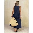 thumbnail image 2 of Navy Blue Solid Round Neck Sleeveless Loose A-Line Maxi Dress For Women, 2 of 7