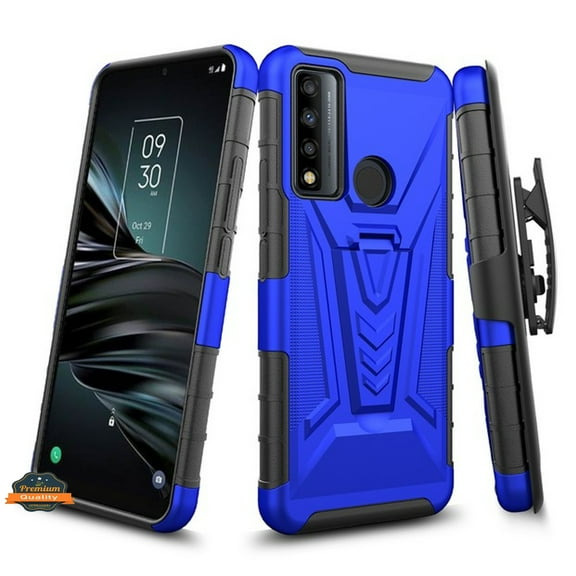 For Cricket Ovation 3, AT&T Motivate Max Swivel Belt Clip Holster with Built-in Kickstand, Heavy Duty Hybrid 3in1 Shockproof Phone Case Cover by Xpression - Blue