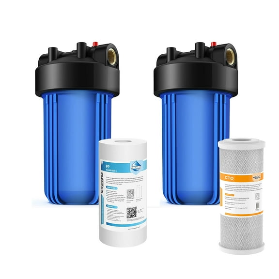 SimPure DB10P Whole House Water Filter Housing(2 Pack),10"x4.5" Sediment Carbon Cartridge Housing with 1Pack PP 1Pack CTO Filter(5μm)