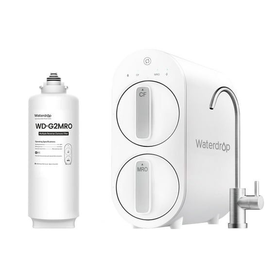Waterdrop G2 Reverse Osmosis System, 7 Stage Tankless RO Water Filter System, Under Sink Water Filtration System, 400 GPD, 1:1 Pure to Drain, Reduces TDS, FCC Listed,WD-G2-W,with WD-G2MRO