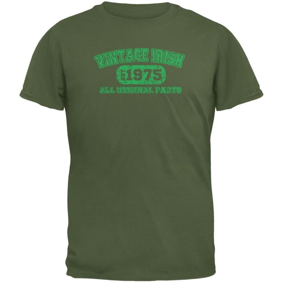 St. Patricks Day -  Vintage Irish 1975 Military Green Adult T-Shirt - Small