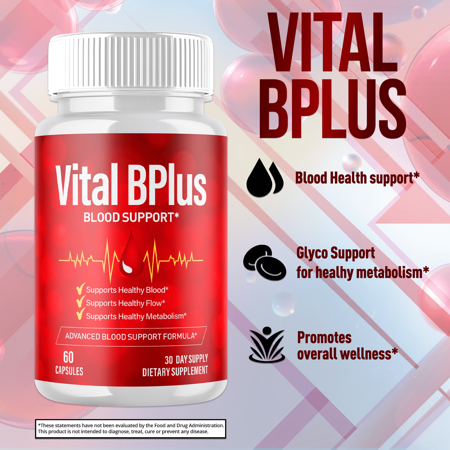 Vital BPlus Blood Balance Support Pills Advanced Formula Vitamin Supplement 120 Capsules