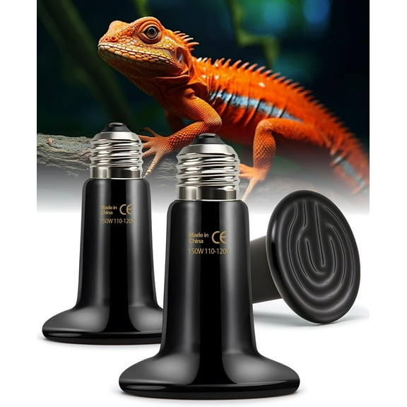 150W Ceramic Heat Emitter Bulb, No Light Emitting, Reptile Heat Lamp for Terrariums, Chicken Coops & Pet Homes, 3-Pack