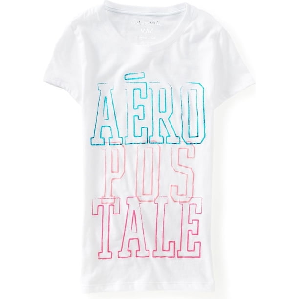 Aeropostale Puff Paint Stacked Aero Camiseta gráfica para mujer, blanco, XS