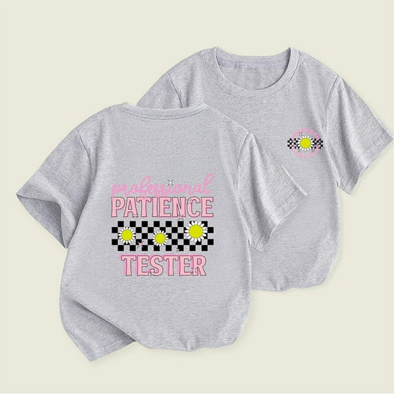 Cethrio Kids Girls T Shirts, Short Sleeve Lightweight Printed Casual Summer Tops Gray Size 5-6 T