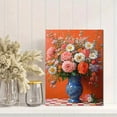 thumbnail image 2 of UXIEQU 2D Flat Vibrant Floral Rose Wall Art, Checkerboard Table Coral Backdrop Print, 15.75x11.81 Inches Home Wall Decor, 2 of 8