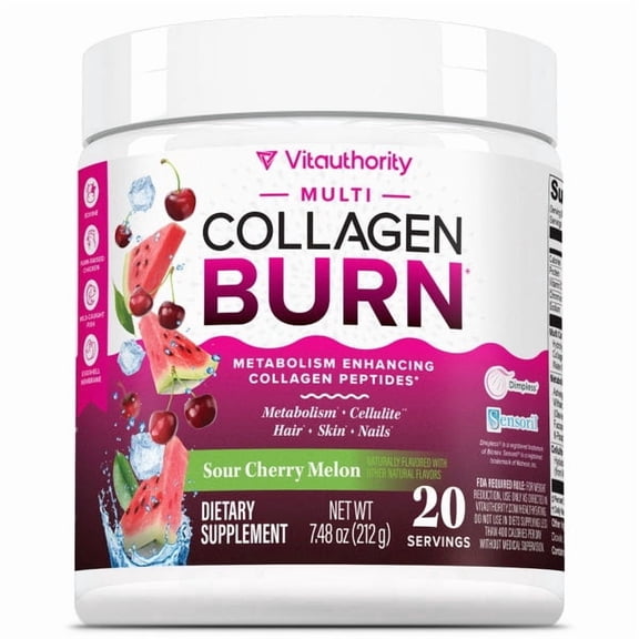 Vitauthority Multi Collagen Burn Sour Cherry Melon 212g Bottle (20 SRV)