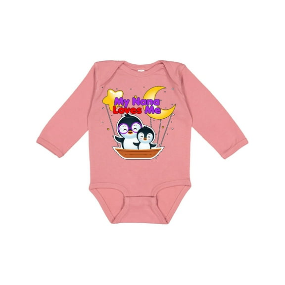 Inktastic My Nana Loves Me Penguin Boys or Girls Long Sleeve Baby Bodysuit