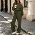 thumbnail image 6 of Xinoom Women's 2 Piece Off Shoulder Sweatshirt Set, Long Sleeve Slouchy Top & Elastic Waist Wide Leg Pants, Soft Matching Outfit, Gift for Ladies, Casual Hangout Army Green,L, 6 of 7