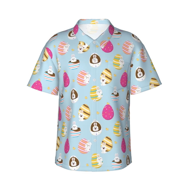 Balery Happy Easter Camisas hawaianas de manga corta para hombre, camisas playeras de corte holgado, camisas de vacaciones con botones,Medium