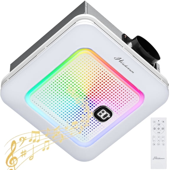 Bathroom Exhaust Fan with Bluetooth Speaker, 230 CFM 1.0 Sone Bathroom Exhaust Fan with Light, 3 Dynamic Light, 7 LED Color, 3 Color Temperatures, Nightlight, Music Sync, Remote, Easy Install
