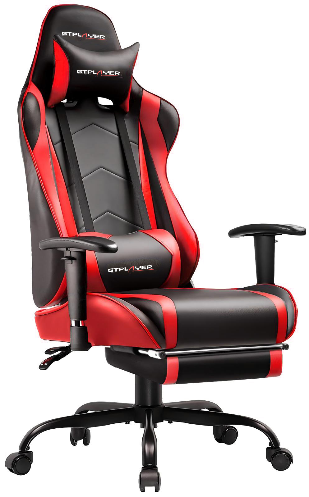 GTPLAYER Gaming Chair, Ergonomic Office Desk Chair with Lumbar Support, PU Leather, Footrest & Adjustable Headrest, Red