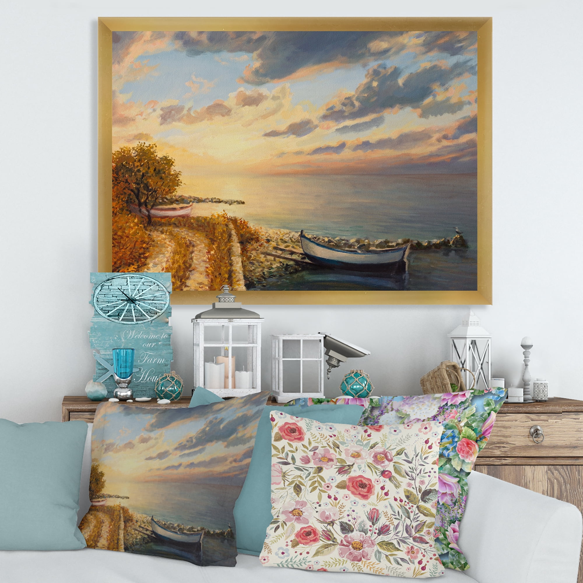 Designart 'Romantic Morning By The Sea' Nautical & Coastal Framed Art Print