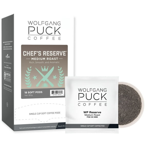Wolfgang Puck Coffee Soft Pods, Chef's Reserve, Medium Roast, 18 count (pack of 3)
