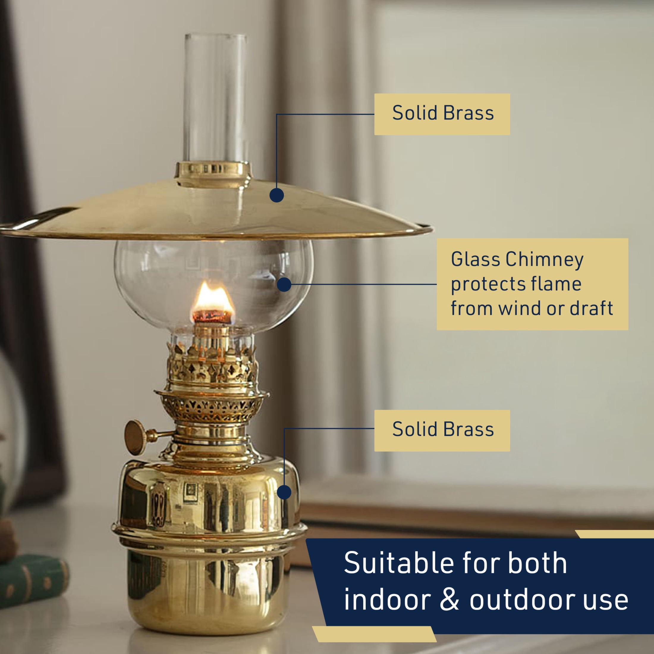 Kings County Tools 14.5” Tall Nautical Oil Lamp with Brass Captain’s Shade