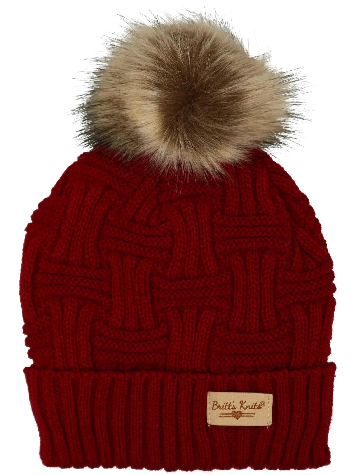 Britt's Knits Unique Weave Plush Lined Knit Hat with Pom (Women