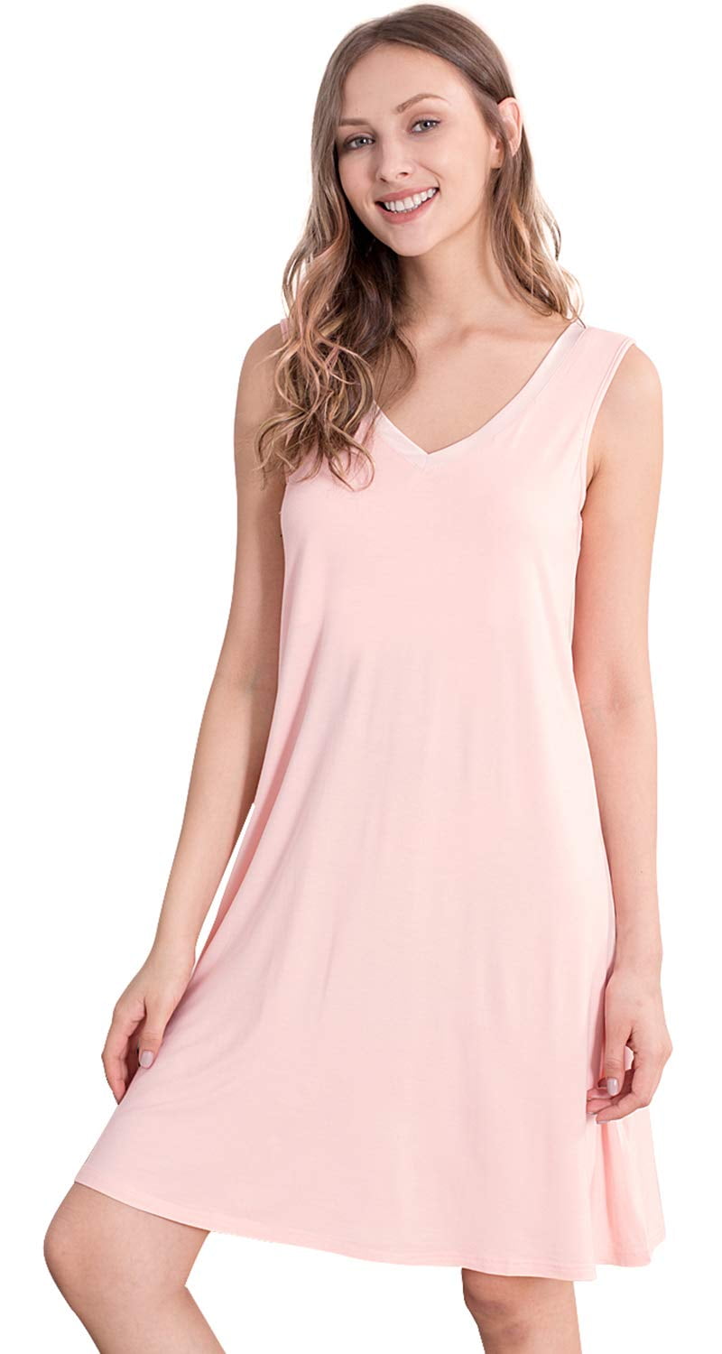 WiWi Bamboo nightgown for women Sleeveless Sleepwear Lightweight V Neck ...