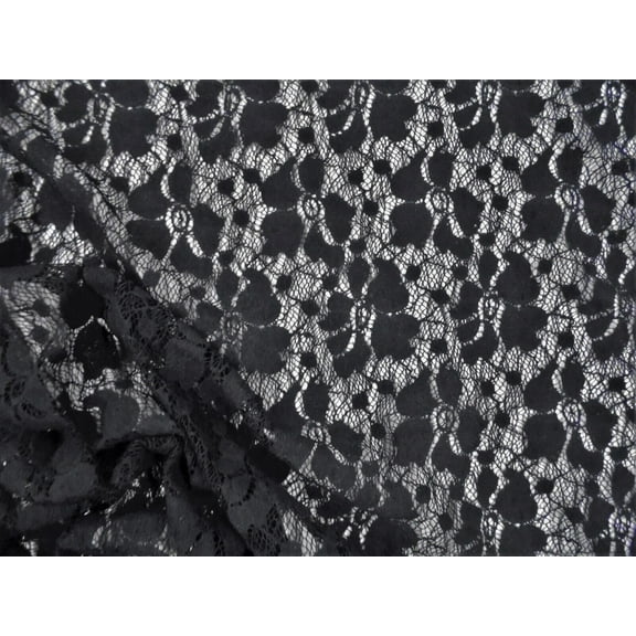 Embroidered Stretch Lace Apparel Fabric Sheer Black Floral EE204