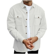 Men's Button Down Waffle Textured Shirt Casual Long Sleeve Collared Wrinkle Free Untucked Shirts with Flap Pockets