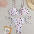 thumbnail image 4 of Hvot&aat Women Sexy Cut Out Smocked Bandeau Bikini Set Tie Side Triangle Trunks Cute Cherry Print Bathing Suit, 4 of 7