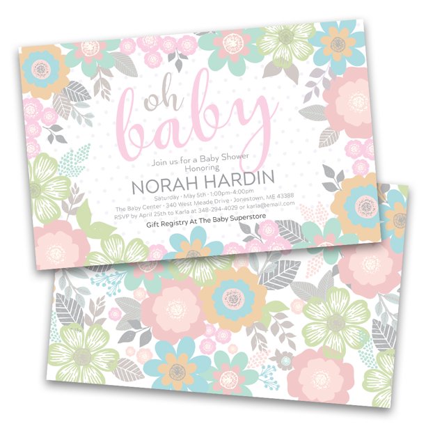 personalized pastel floral baby personalized baby shower invitations