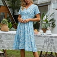 thumbnail image 3 of IDALL Summer Dresses,Floral Dress Summer Small Floral Print Short Sleeved Dresses For Women Petite Dresses,Hawaiian Dresses,Modest Dresses Blue 2 Dress L, 3 of 6