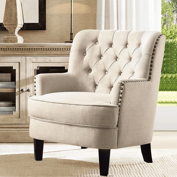 Shengchao TradeVelvet Upholstered Club Chair 34.5”H, Barrel Chair, Wingback Tufted Button Armchair, Contemporary Nailhead Accent Chair for Living Room, Bedroom, Recreation Room, Entryway, Small Space