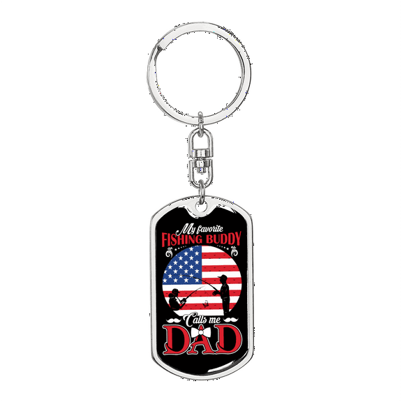 Favorite Fishing Buddy Stainless Steel or 18k Gold Premium Swivel Dog Tag Keychain