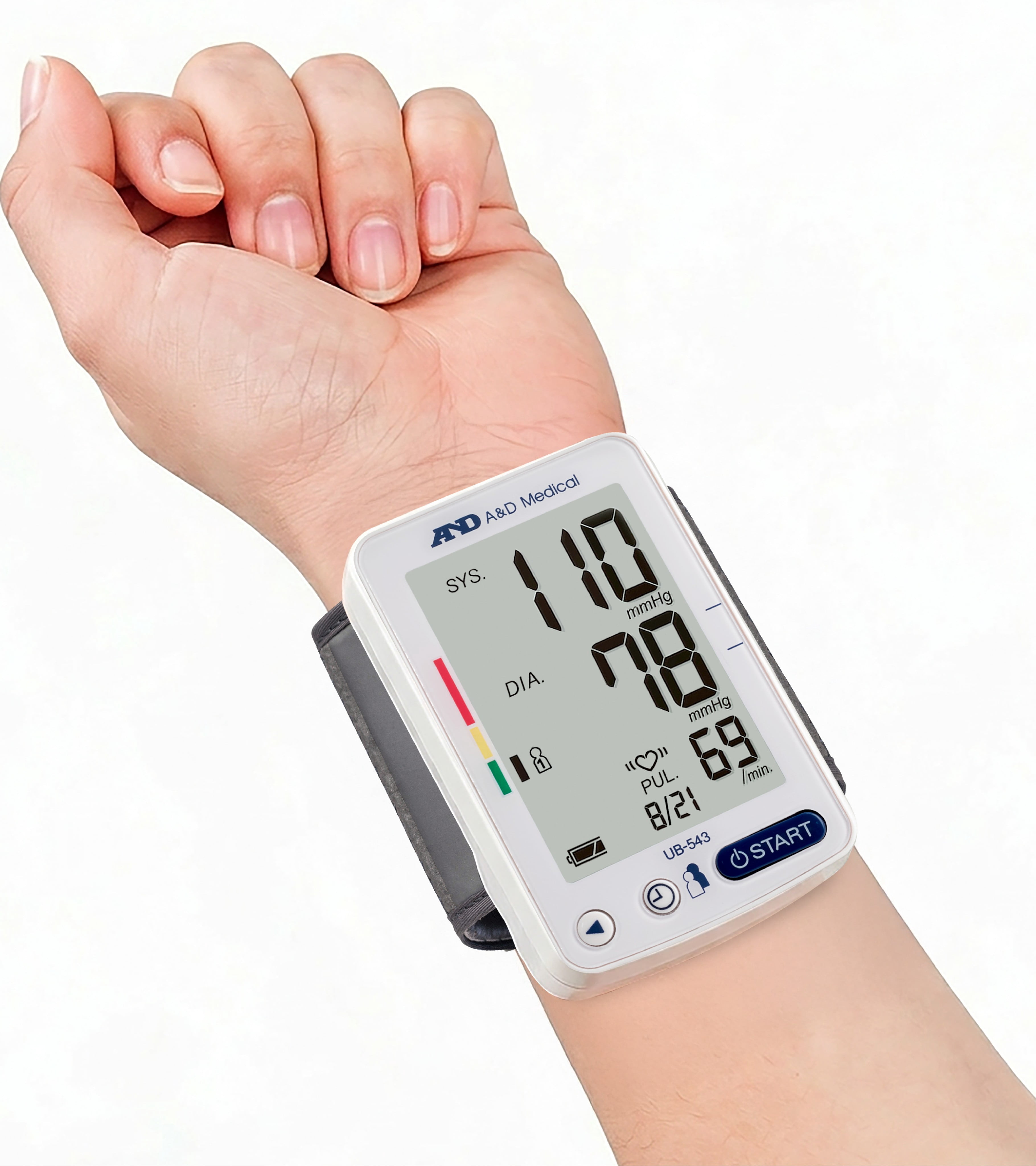 A&D Medical Bluetooth Blood Pressure Monitor, Wrist, Digital, Heart Rate Detection (UB-543)