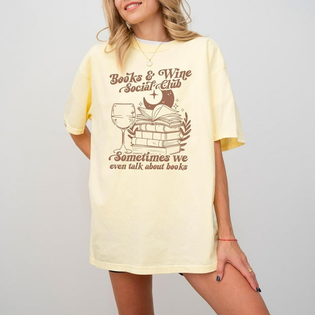 Books & Wine Social Club Shirt, Smut Reader, Romantasy Reader, Romance Reader, Book Lover - Sand - L