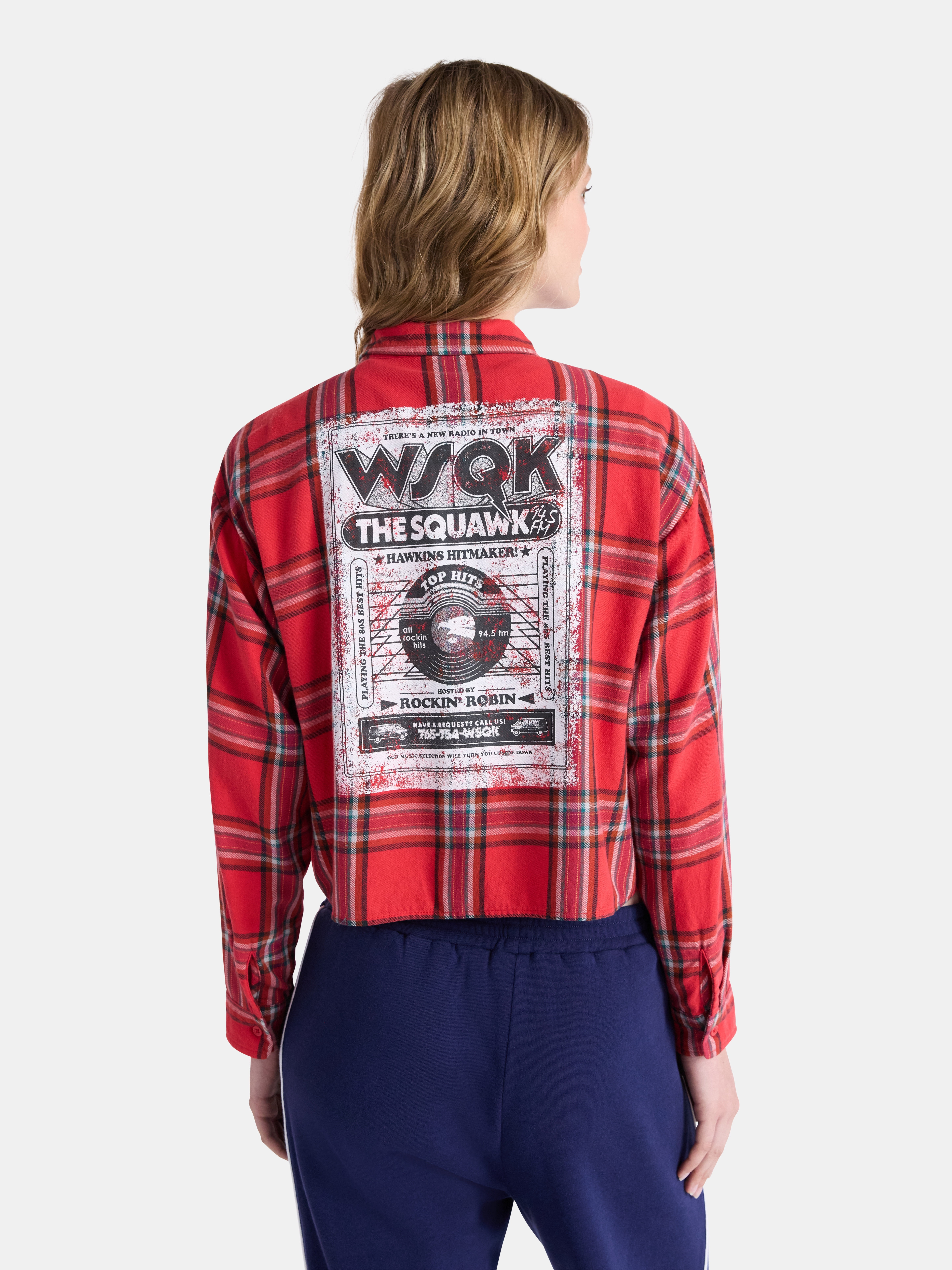 Netflix Stranger Things Cotton Cropped Flannel from No Boundaries, Women’s & Women’s Plus