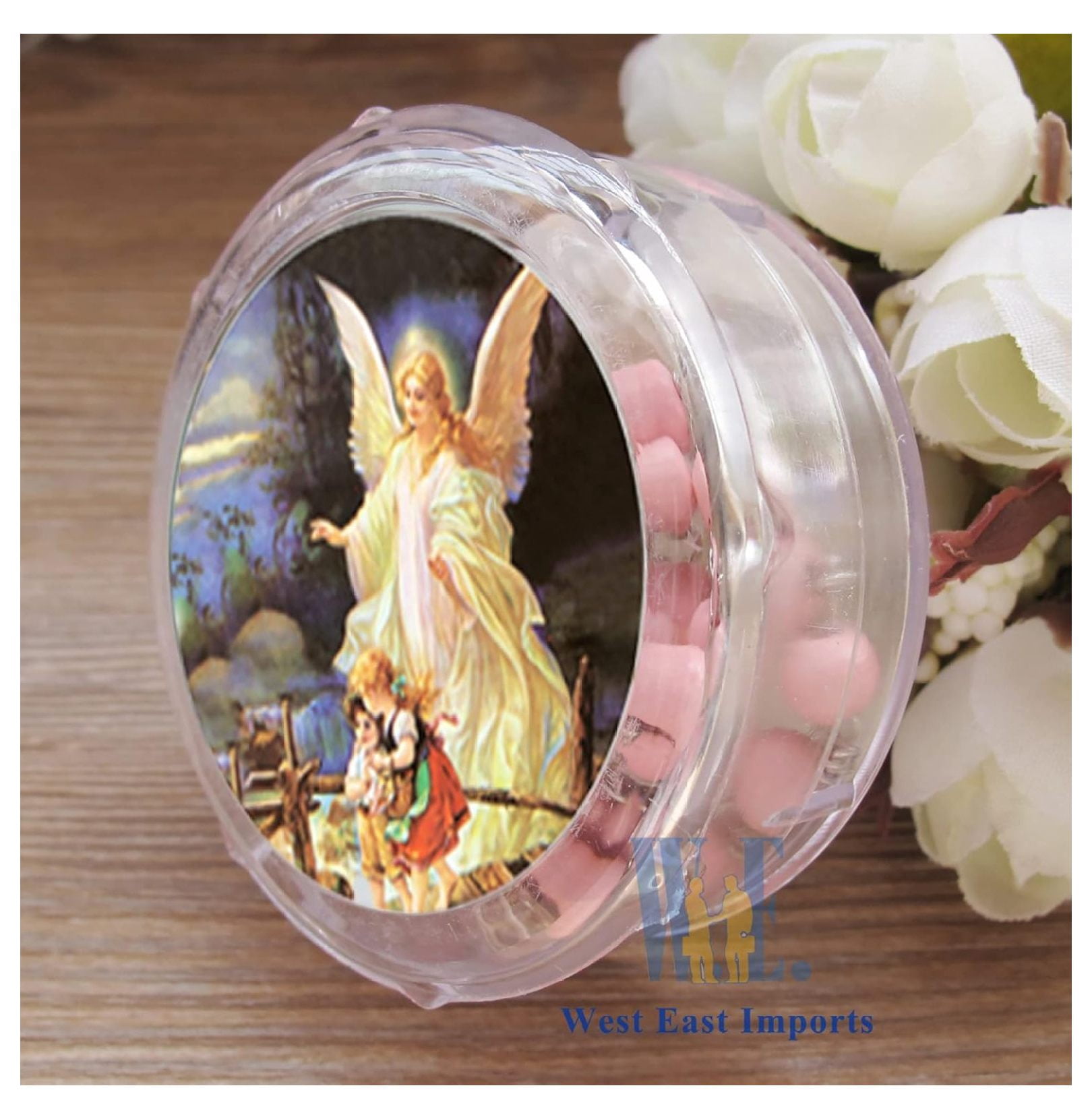 First Communon Baptism Pink Scented Rosary Favor - 12 Angel Rosaries with individual Gift Box and Decorated Pouches