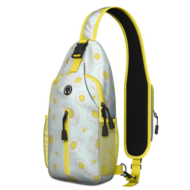 Vintage Yellow Daisy Sling Backpack, Lightweight and Durable Crossbody Daypack with Adjustable Strap, Multiple Compartments, Fashionable Boho Floral Design for City Walks and Gym