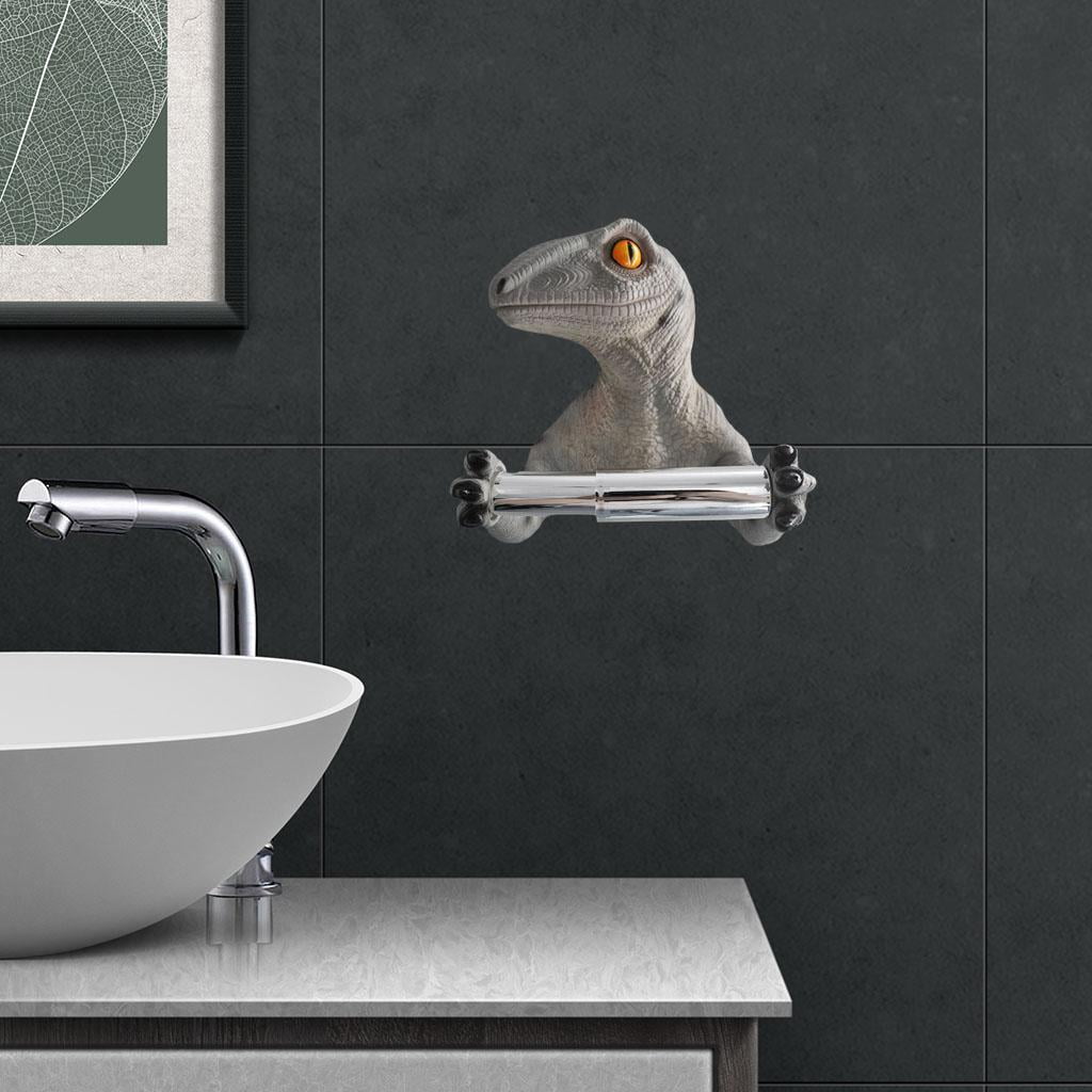 Fiocias Waterproof Dinosaur Toilet Paper Holder Hardware Nail Free Tissue Rack Paper Towel Holder Roll Paper Storage Rack for Kitchen Home Decoration Bathroom gray