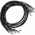thumbnail image 1 of 10 collares de cordón de cuero genuino negro de 18 pulgadas con cierre de acero inoxidable y cordón encerado., 1 of 9