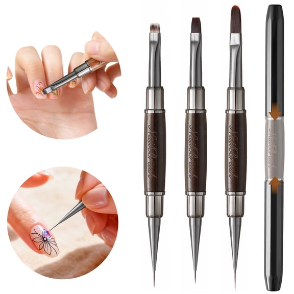 Dual-End Nail Clean Up & Art Painting Brushes -  Flat/Oval/Angled Tips for Polish Mistake Cleanup, 3Pcs Set Cuticle Grooming & Acrylic/Polygel Nail Art DIY Tools