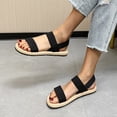 thumbnail image 2 of asddcavvf Ladies Summer Simple Solid Colour Elastic Straps Flat Bottom Outside Straw Linen Roman Sho, 2 of 7