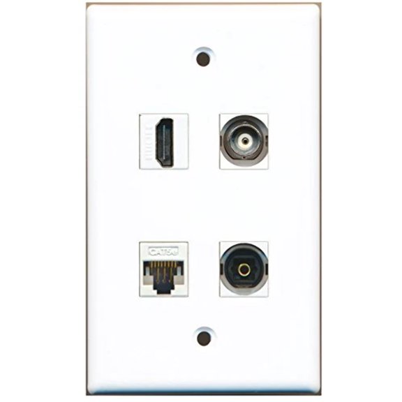 RiteAV - 1 Port HDMI 1 Port Toslink 1 Port BNC 1 Port Cat5e Ethernet White Wall Plate