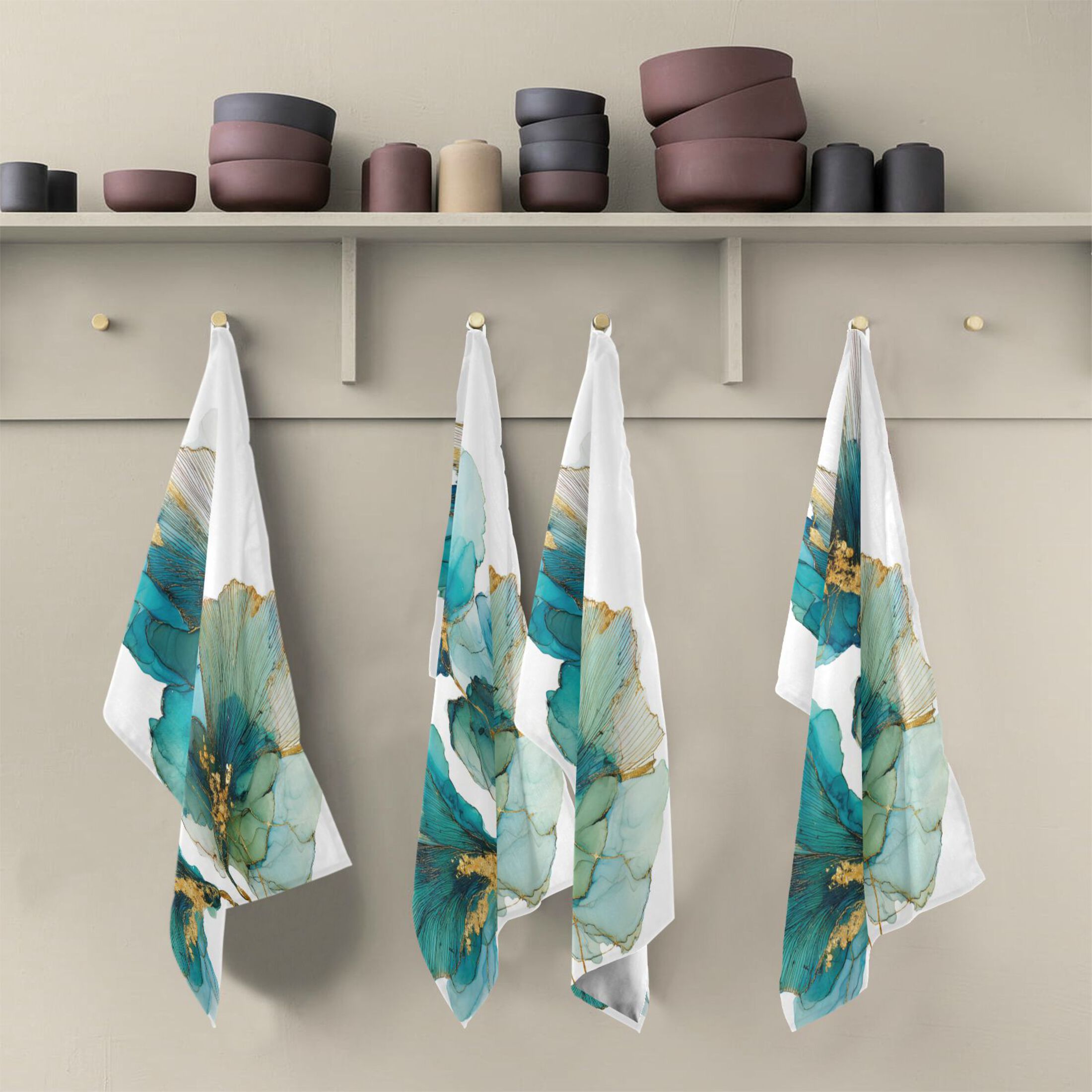 Qxltty Elegant Flower Kitchen Towels 28 x 18 Inch Set of 6 Soft Cotton Linen Feel Dish Towels with Hanging Loop for Drying, Cleaning & Decor