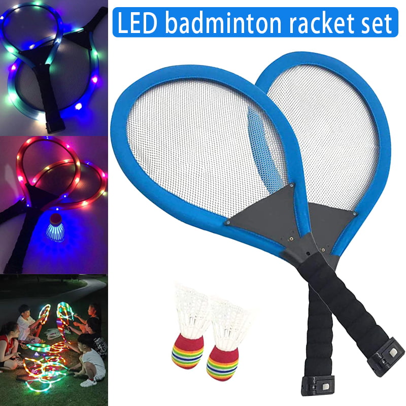 Family Entertainment Outdoor Night Light Training LED Badminton Racket Sets 