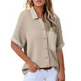 thumbnail image 2 of fatyb Women's Knit Button down Shirts Collared Short Sleeve Casual Tops Loose Summer Blouses with Pockets, 2 of 6