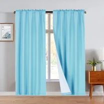 Aqua R64- 2pc set solid matte smooth foam backing lined light filtering up to 65% blackout window curtain panel treatment drape rod pocket top in size 108" long
